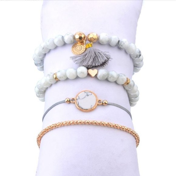 White marble bead bracelets set - Picture 2 of 5